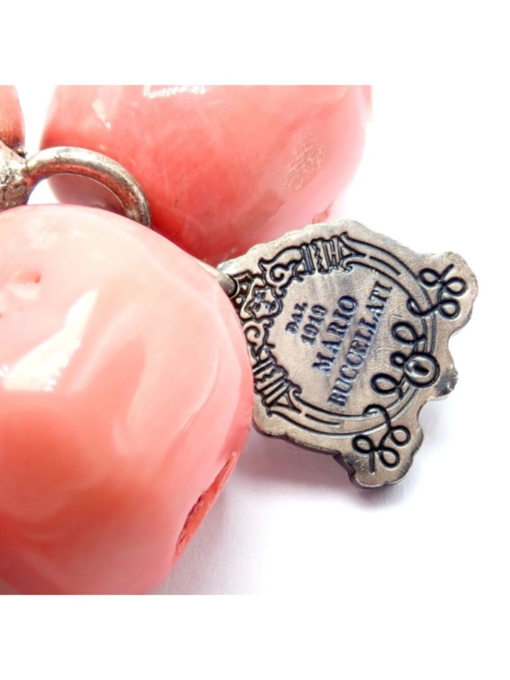 Rare! Vintage Mario Buccellati Free Time Silver Large Pink Coral Necklace 17.5" - Picture 4 of 11